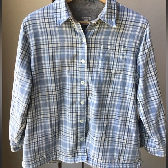 LLBean fleece lined shirt jacket size small light weight blue gray cream - Picture 3 of 7